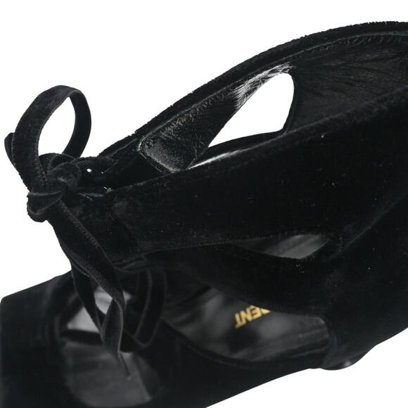 Saint Laurent Loulou Black Velvet YSL Lace-Up Block Heels Size 37 - Picture 10 of 12